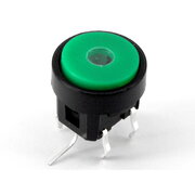 MICROSWITCH OFF-(ON) 12V 0.05A round 10mm green with LED