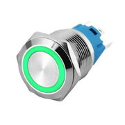 SWITCH ON-OFF 250V AC, 3A, ø16mm, IP67, with green LED indication