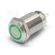 PUSH BUTTON SWITCH ON-(OFF) 12V DC, 3A, ø12mm, IP67, with green LED indication