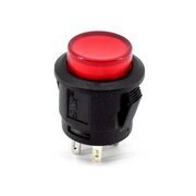 PUSH BUTTON SWITCH OFF-(ON), with 12V LED, red, round